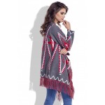 Cardigan de dama cu imprimeu aztec franjurat gri inchis